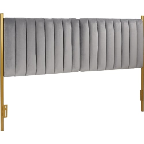 Chloe King Headboard in Grey Velvet & Gold Metal